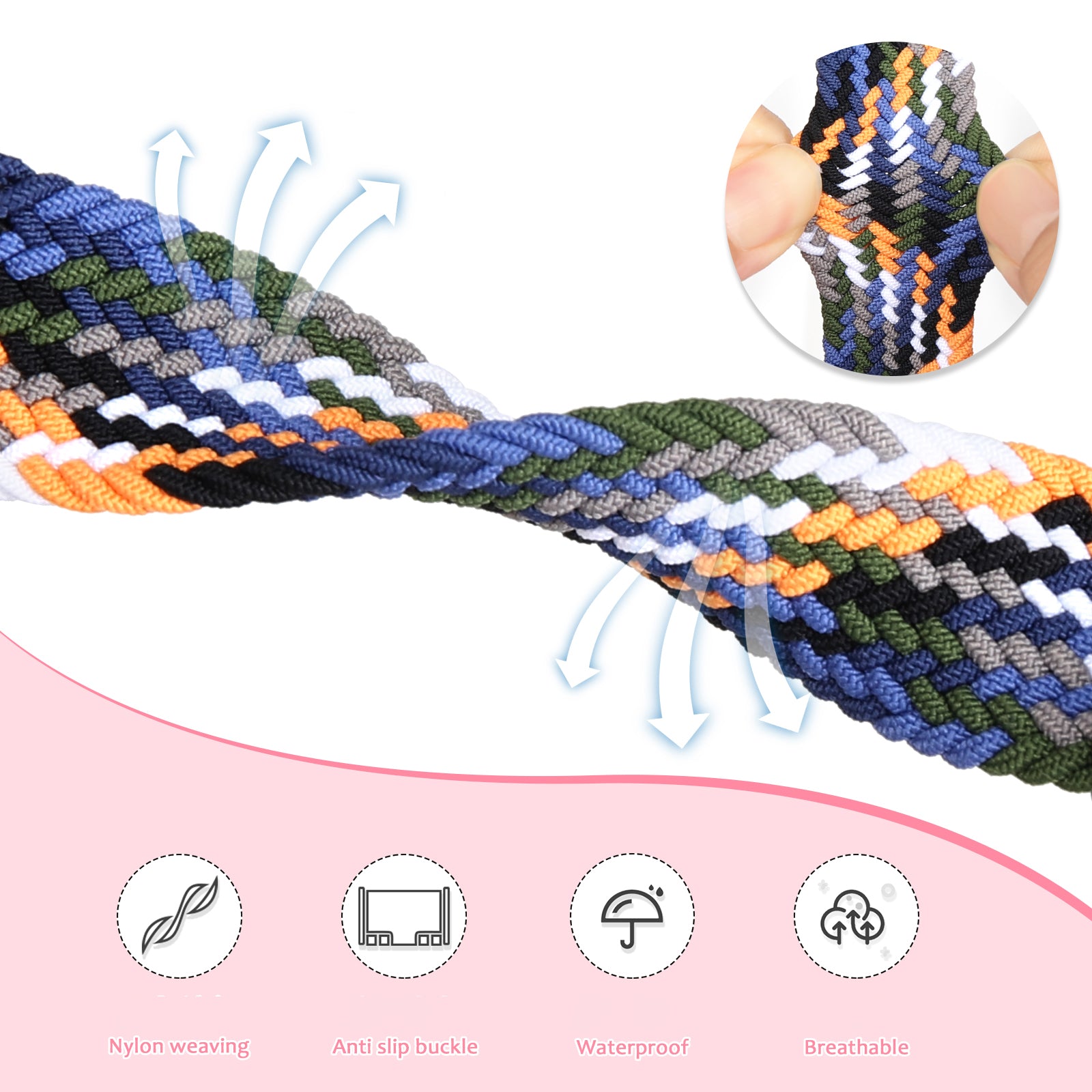 Nylon Watch Bands for Garmin vivomove Trend Style Luxe 20mm Folding Buckle Adjustable Braided Strap Nylon Watch Bands for Garmin vivomove Trend Style Luxe 20mm Folding Buckle Adjustable Braided Strap
